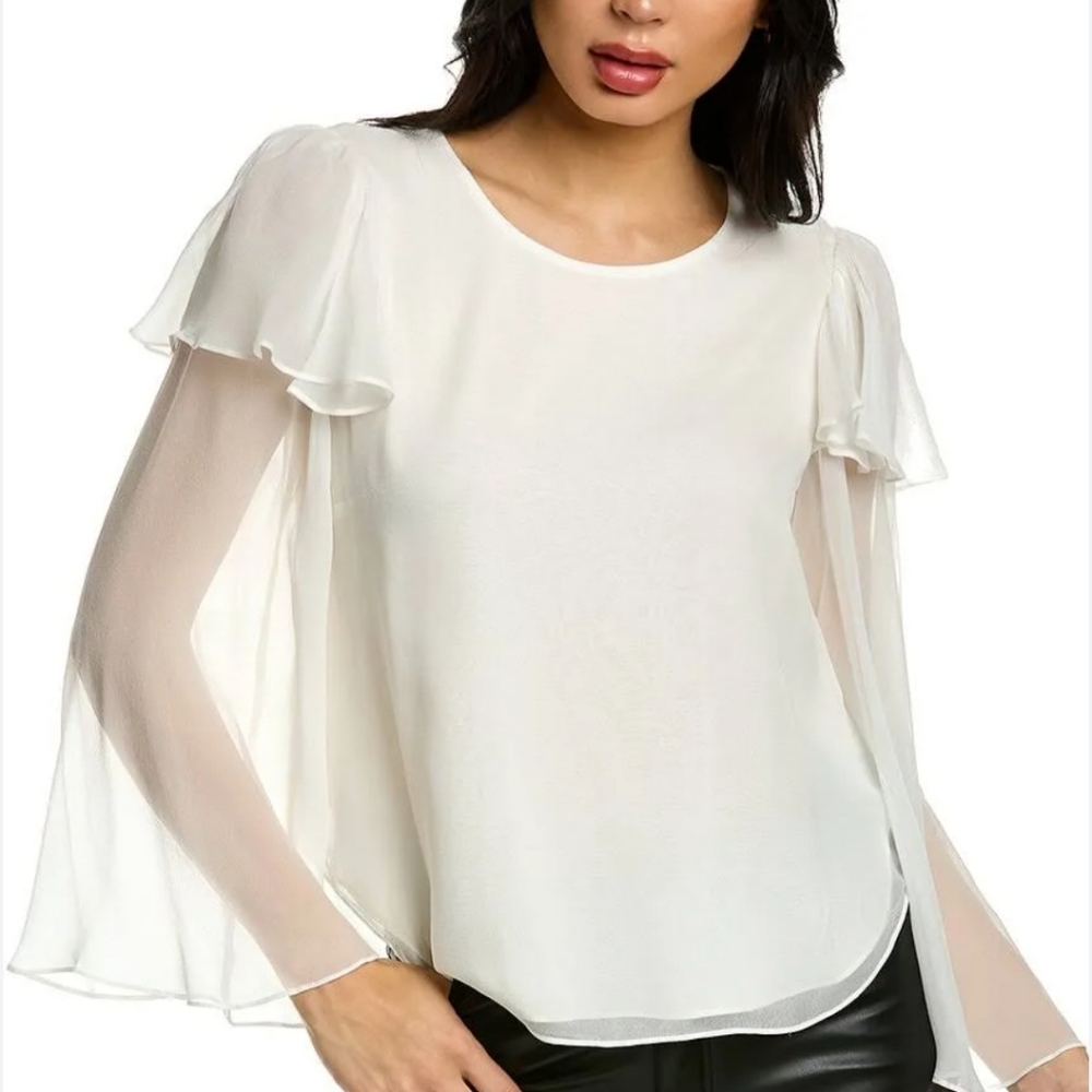 Rebecca Taylor 100%Silk Chiffon Ruffle Detail Blouse